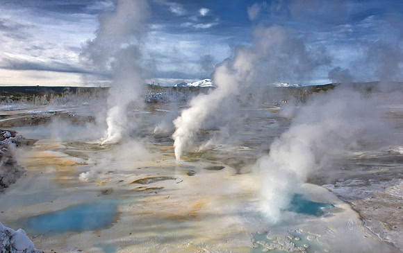 Morning, Fountain and Twig geysers, Yellowstone in Winter January 2013
