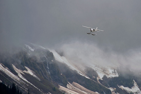 Seaplane arriving at Pybus Point,