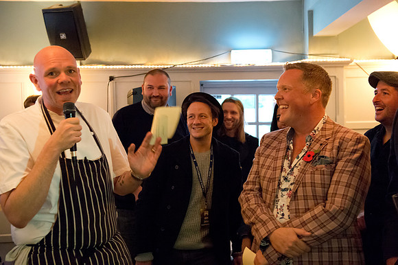 Tom Kerridge, Kevin Clifton and Olly Smith at The Mulberry Inn, Chiddingfold