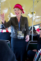 Carol Kirkwood gathers tickets on the BBC Children in Need bus