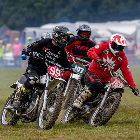 David Garland, Mike Jones and Adam Brinsden squeeze together at the start.
