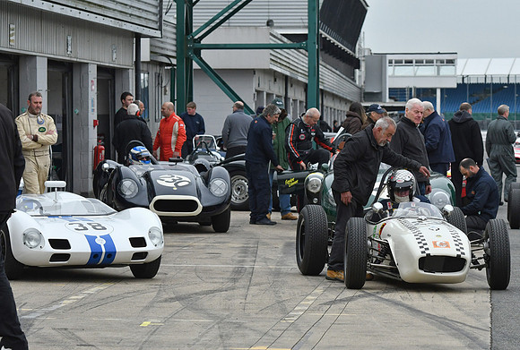 Pit lane HGPCA Practice day Silverstone