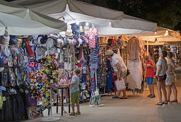 Stalls in Korcula old town at night