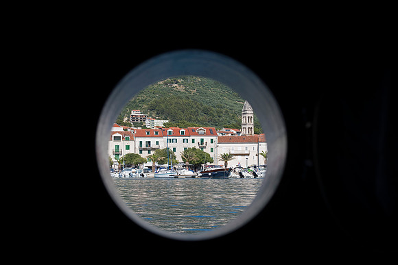 Porthole view of Makarska harbour