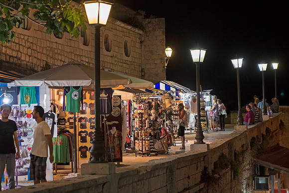 Stalls in Korcula old town at night