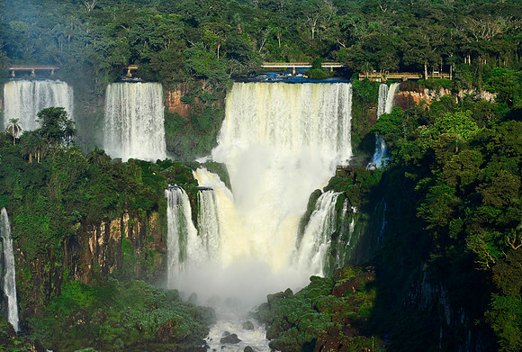 . Iguazu Falls from the from the Brazilian side looking over towards the walkways on the Argentina side, Brazil. 158
