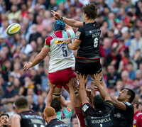 James Horwill (5) and Michael Rhodes (6) go for the ball