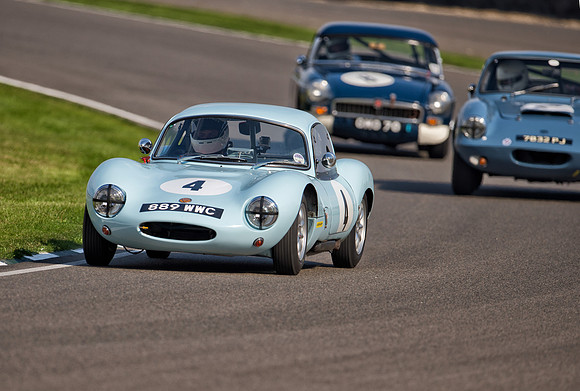 Lee Mumford leads the field in the 1963 Ginetta G4 in the Fordwater Trophy race