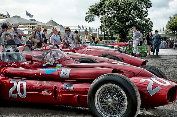 Maseratis 250's line up in paddock
