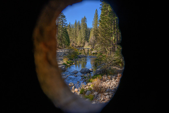 View from inside the covered bridge